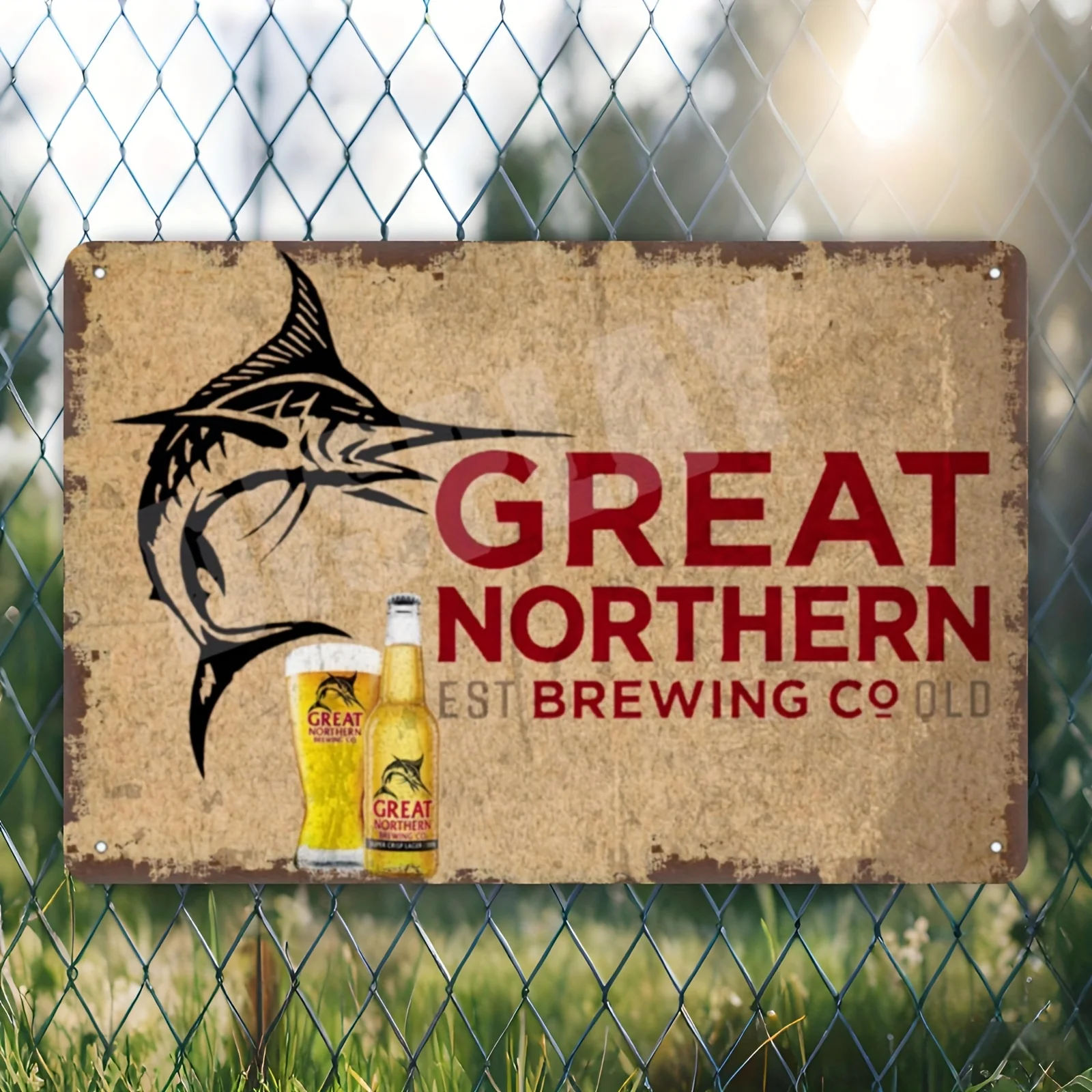 Great Northern Beer Retro Country Metal Tin Sign - , Perfect for Man Cave and Bar Decor, Frameless Wall Art with Fish Design, St