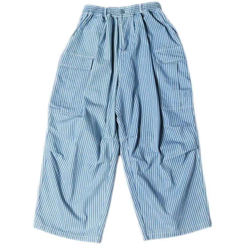 

Japanese Retro Striped Pants Men's Autumn and Winter Loose Multi Pocket Straight Leg Pants Trendy