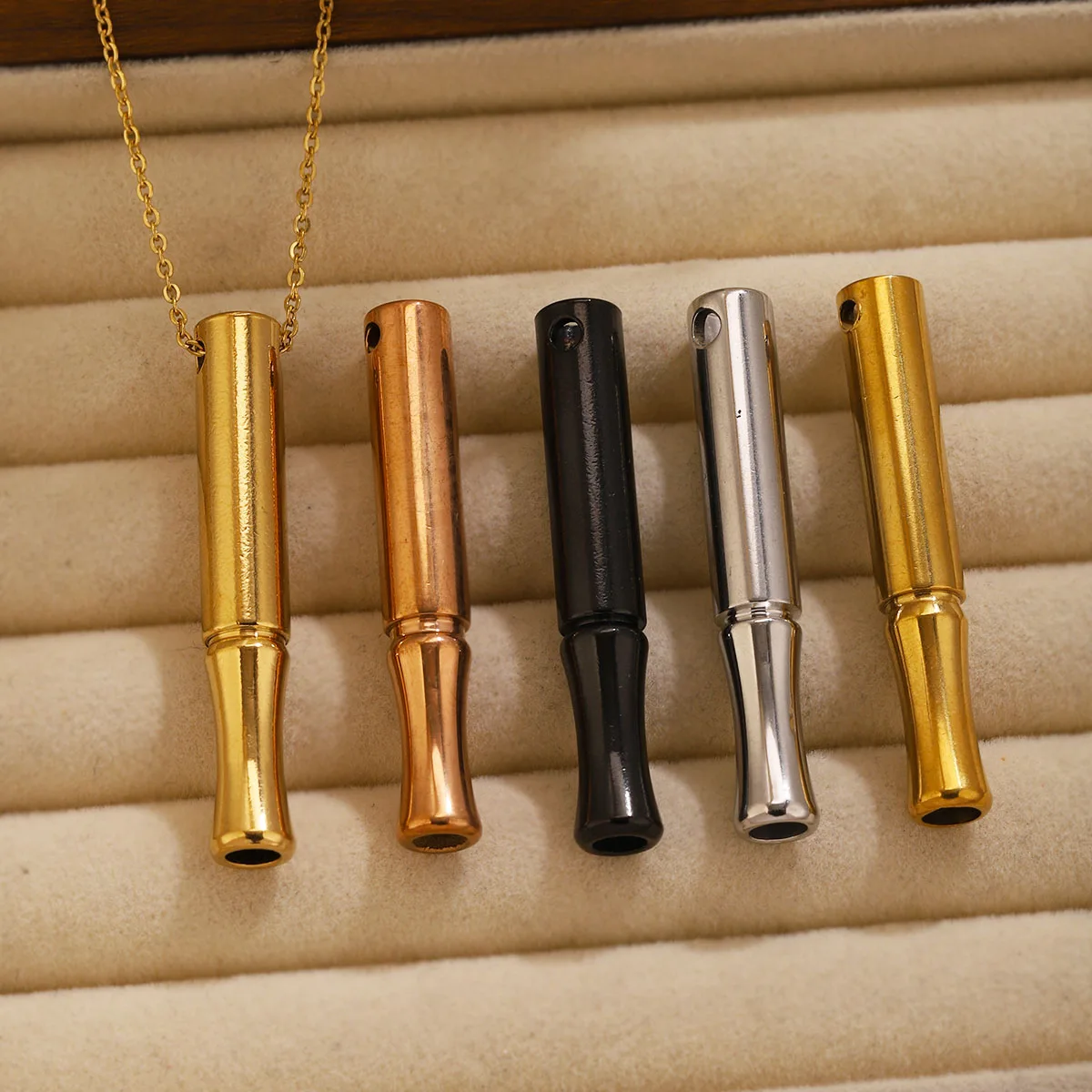 Stainless Steel Plated Rose Gold Gun Black Anxiety Breathing Pendant for Women Stress Relief Meditation Necklaces Yoga Jewelry