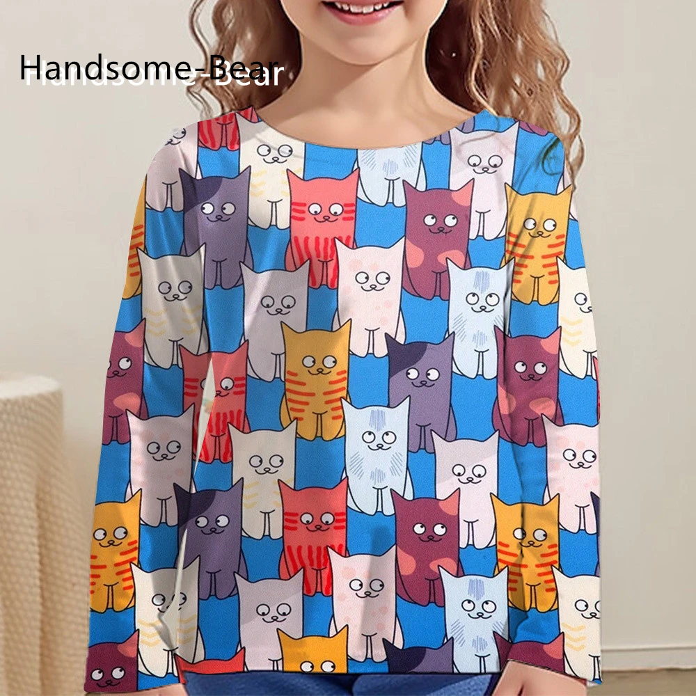 2024 Baby Sommer Kleidung Cartoon Katze 3D Druck T Shirts Kinder Kleidung Langarm kinder T-Shirt Casual Tops T Mädchen kleidung