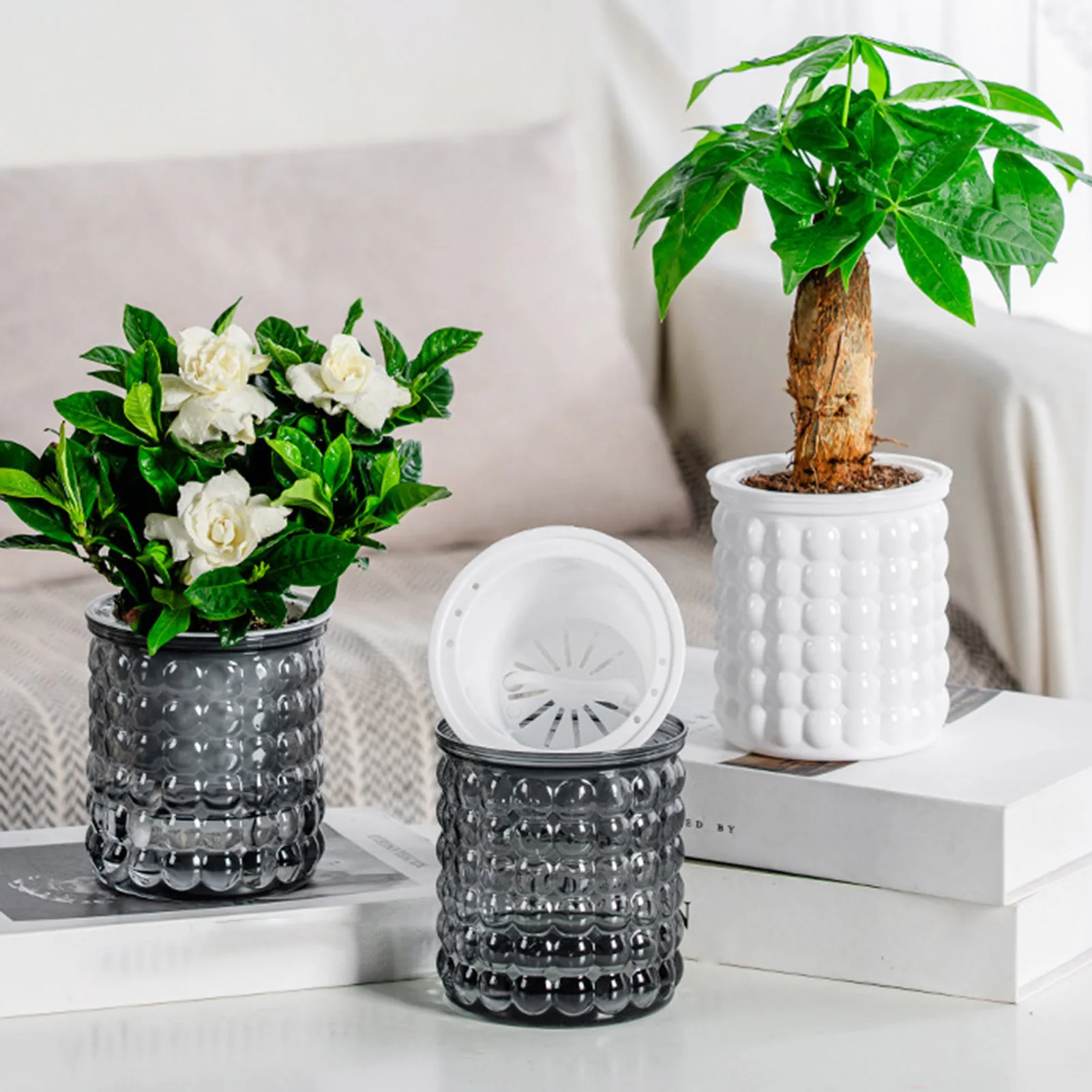 

Lazy Hydroponic Flower Pot Automatic Water-Absorbing Flowerpot Transparent Double Layer Plastic Simplicity Vase Office Decors