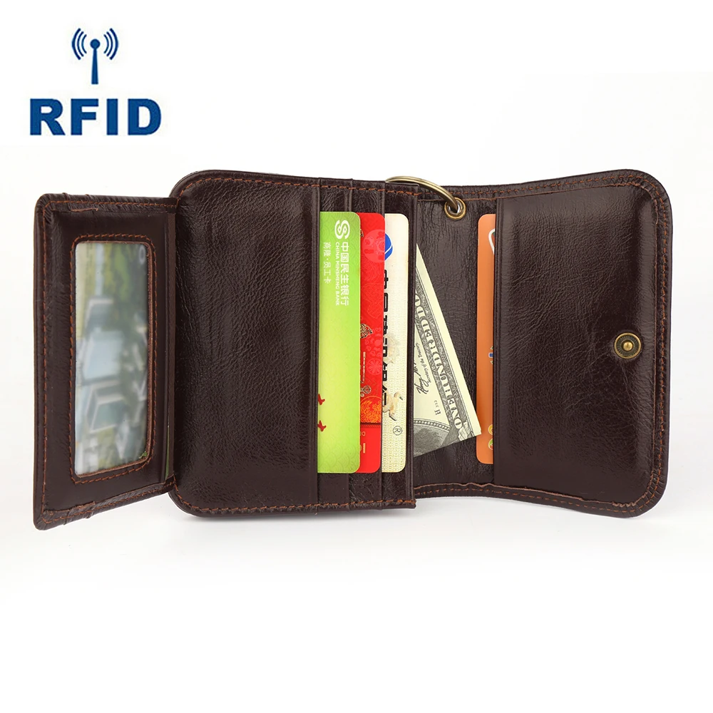 Dompet wanita kulit asli, baru, kulit asli, lipat, ringan, Retro, lapisan atas, tas kartu kecil, dompet RFID pendek dan sederhana