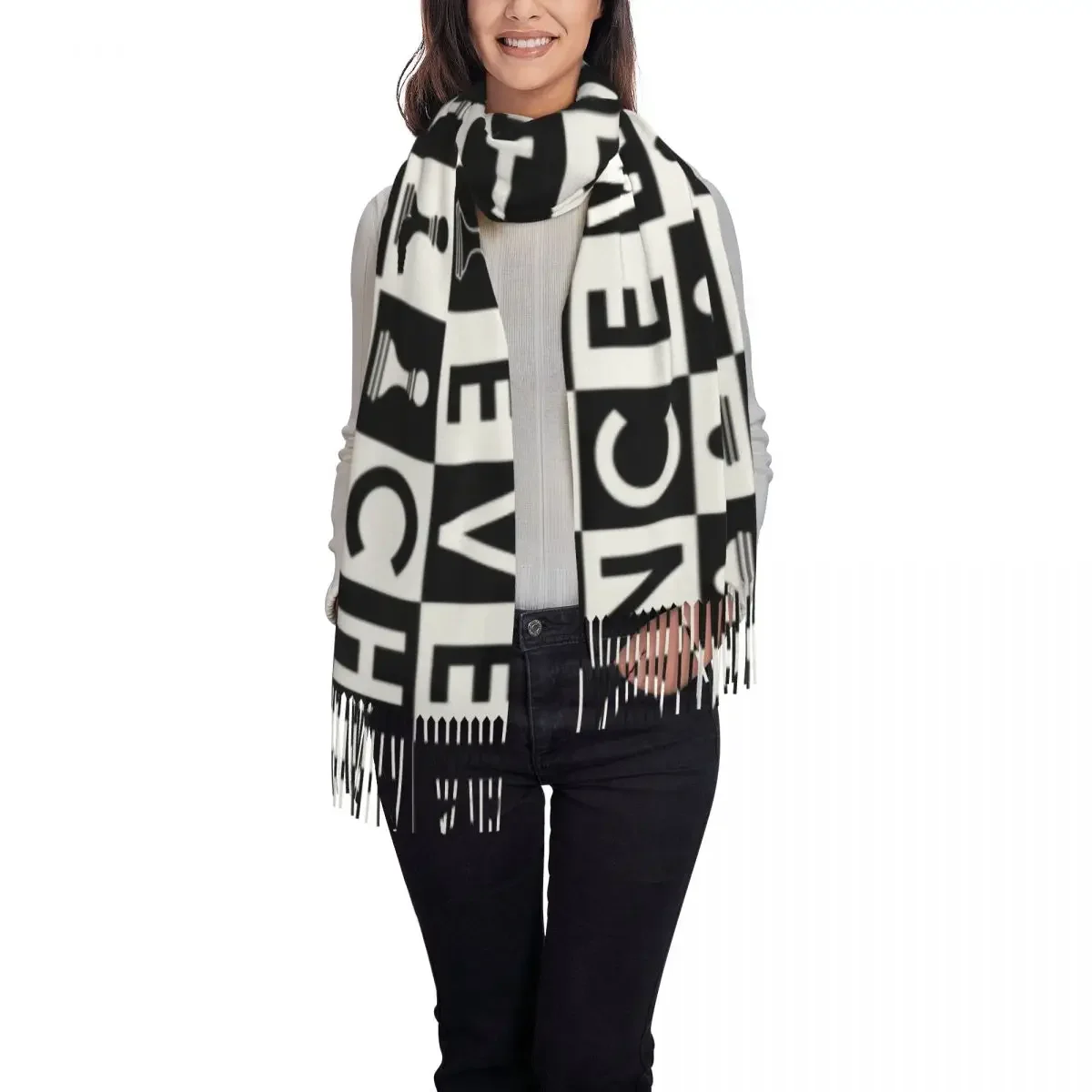 Chess Quote Scarf Wrap Women Long Winter Fall Warm Tassel Shawl Unisex Board Game Lover Scarves