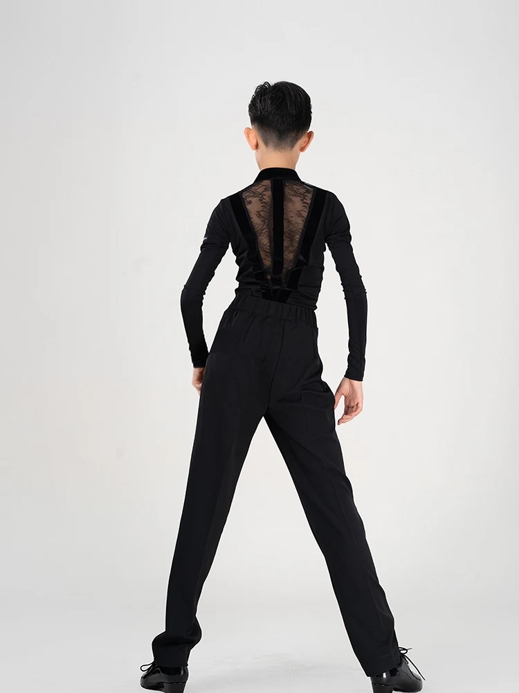 2024 New Boys Latin Dance Costume V-Neck Long Sleeve Shirt Pants Ballroom Dance Competition Clothes Tango Dance Outfit VDB8223