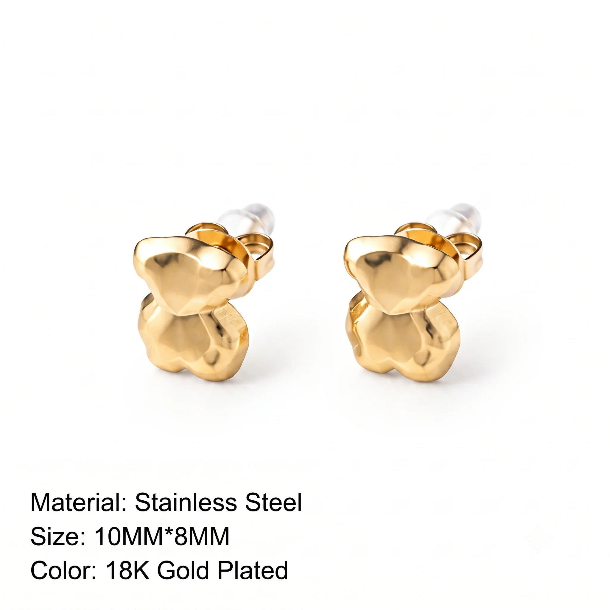 18K Vergoldete Bären-Ohrstecker aus Edelstahl, Niedlicher Tier-Piercing-Schmuck, Minimalistische Ästhetische Ohrringe für Frauen und Mädchen – Detail 8