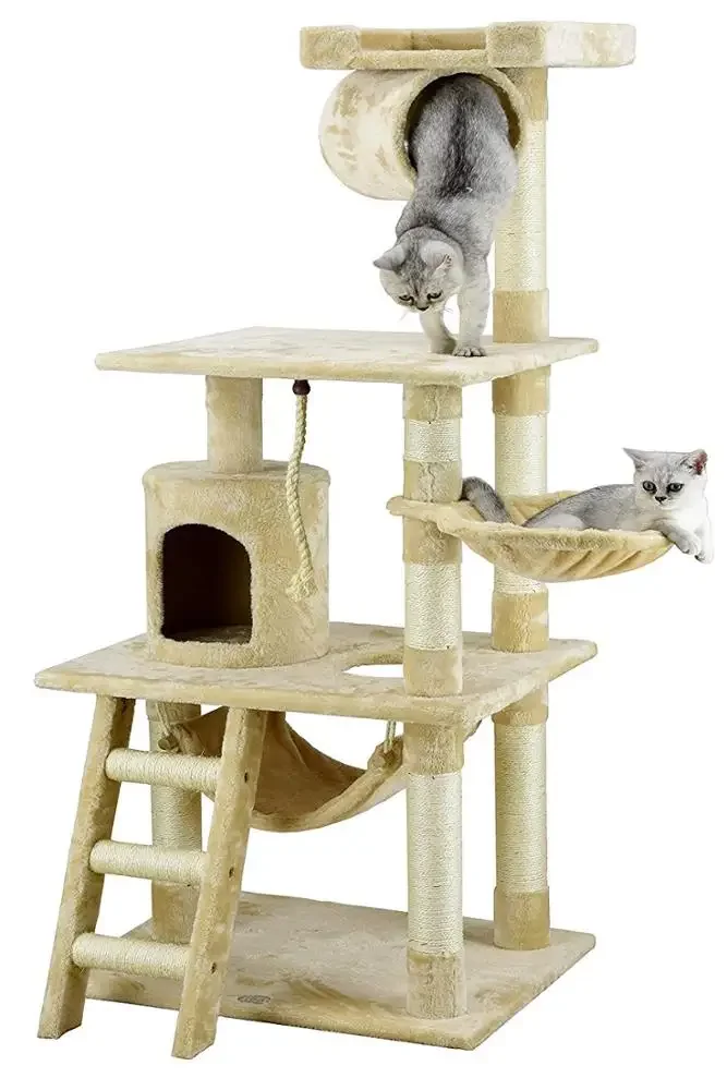 Pet Cat Tree Condo Furniture Kitten Activity Tower Pet Kitty Play House Scratching Posts Perch Hammock Tunnel