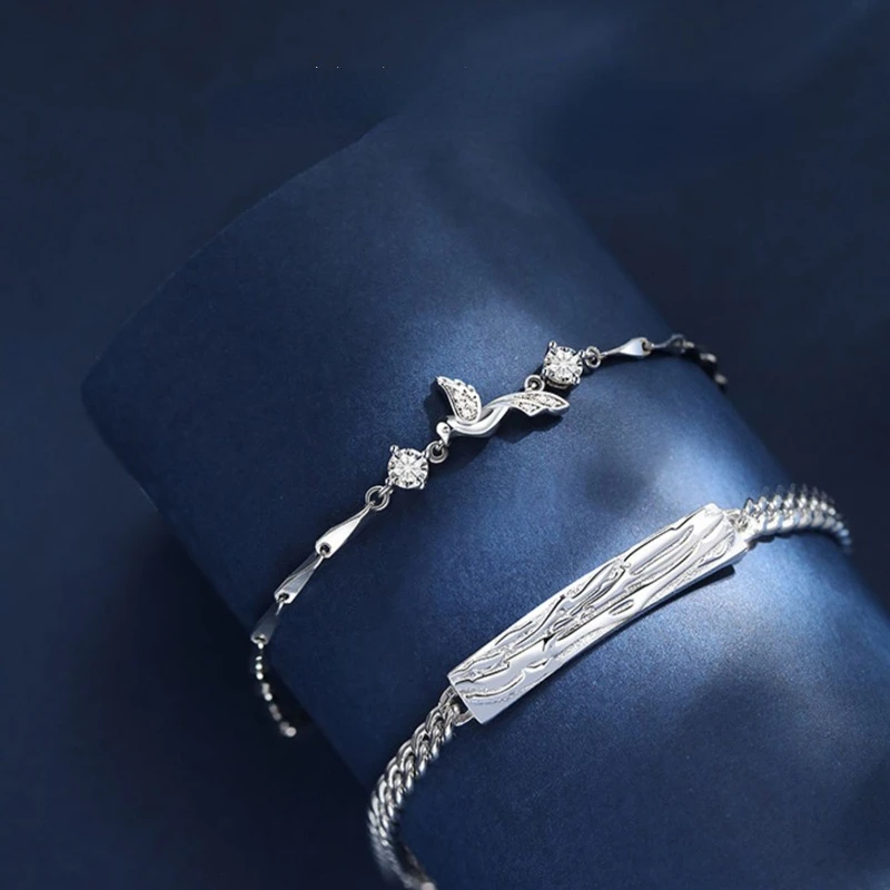 

Sale 925 Silver Blue Eucalyptus and Bird Couple Bracelet Trendy Fashion Bracelet Korea Personalised Bird with Diamonds Bracelet