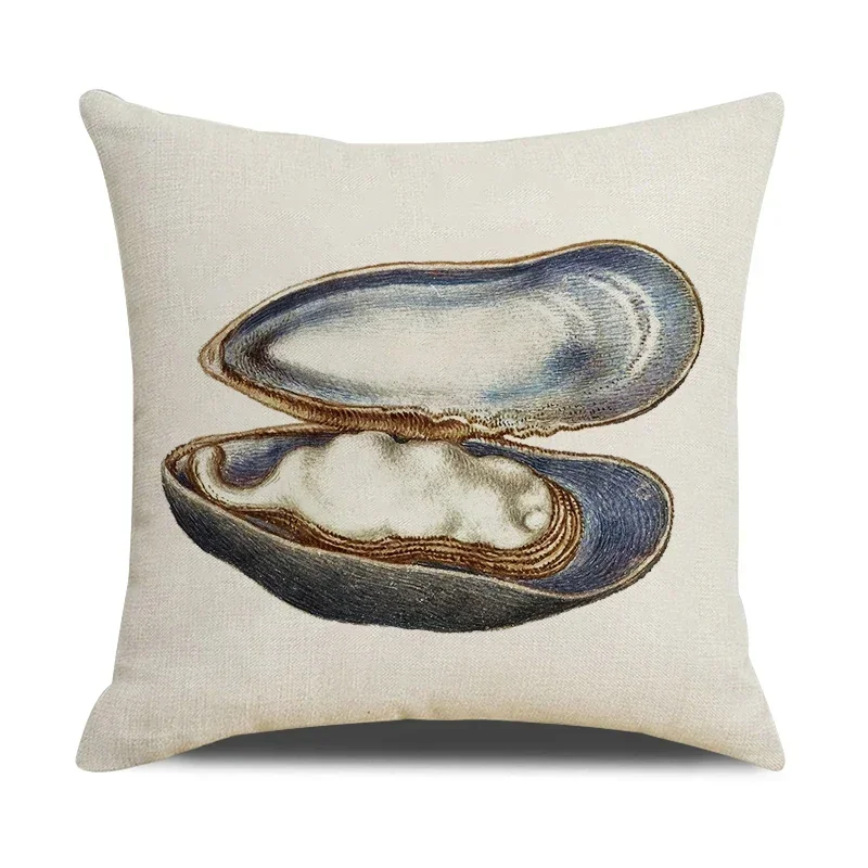 Shell Conch Marine Life Printed Linen Cushion Cover 45x45cm Pillow Covers Summer Home Seat Sofa Car Decorative Throw Pillowcase