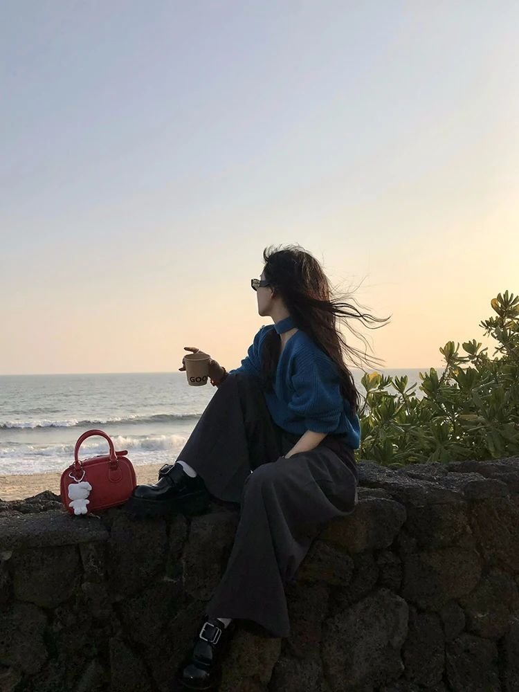 

Chuanhe V-Ne Knitted Sweater Women's Loose Lazy Rope Nelace Soft Long Sve Spring New Arrival Comfortable Breathable