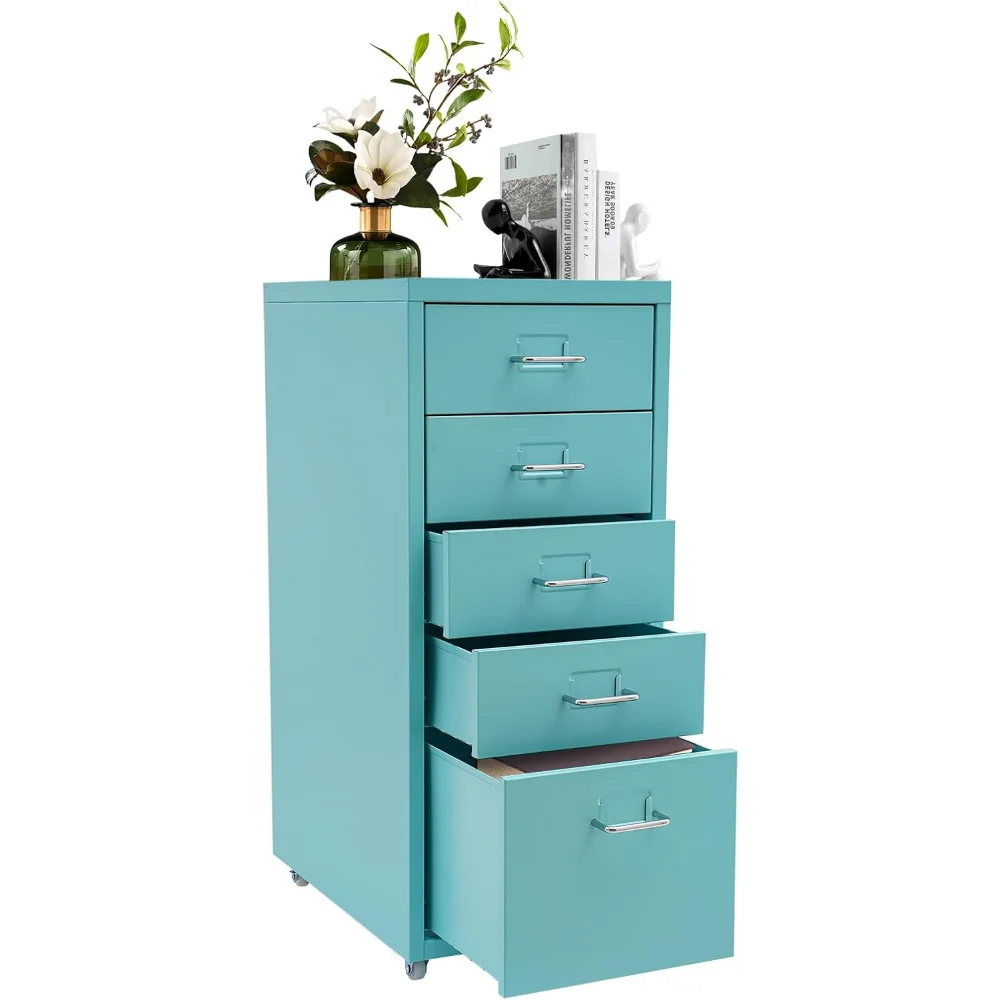 

Metal File Storage Cabinet, 5 Drawer Under Desk Filing Cabinets with Wheels, Mobile Home Office Furniture for A4 Legal/Letter