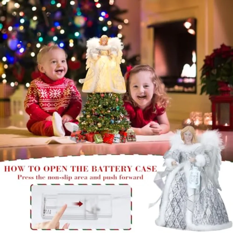 ของตกแต่งต้นคริสต์มาสอะคริลิคสองด้านรูปนางฟ้าพร้อมไฟประดับ ของประดับตกแต่งคริสต์มาส นางฟ้าปีกใหญ่สีขาว