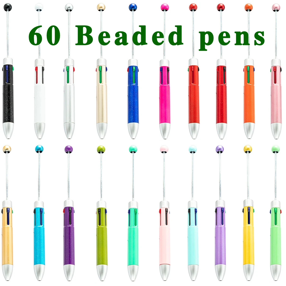 

60Pcs New Diy Four-color Beaded Pens Wholesale Multi-color Plastic Ballpoint Pen Students 4 in 1 Account Pen