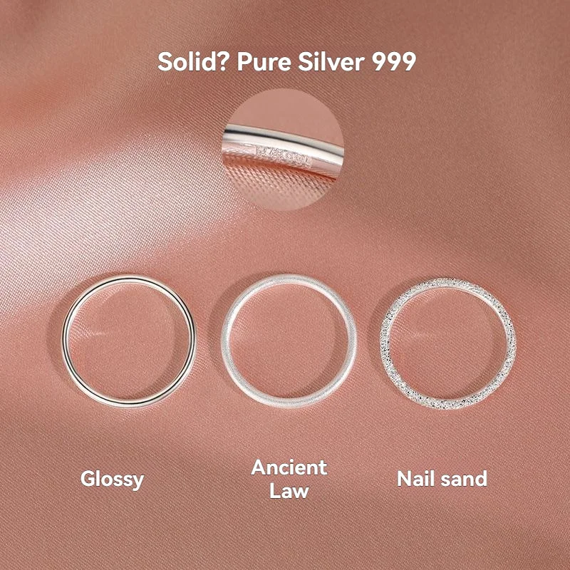 

999 Fine Silver Rings - Men Women Minimalist Thin Plain Band, Niche Luxury Index Finger Ring, Couples Matching Jewelry Wholesale