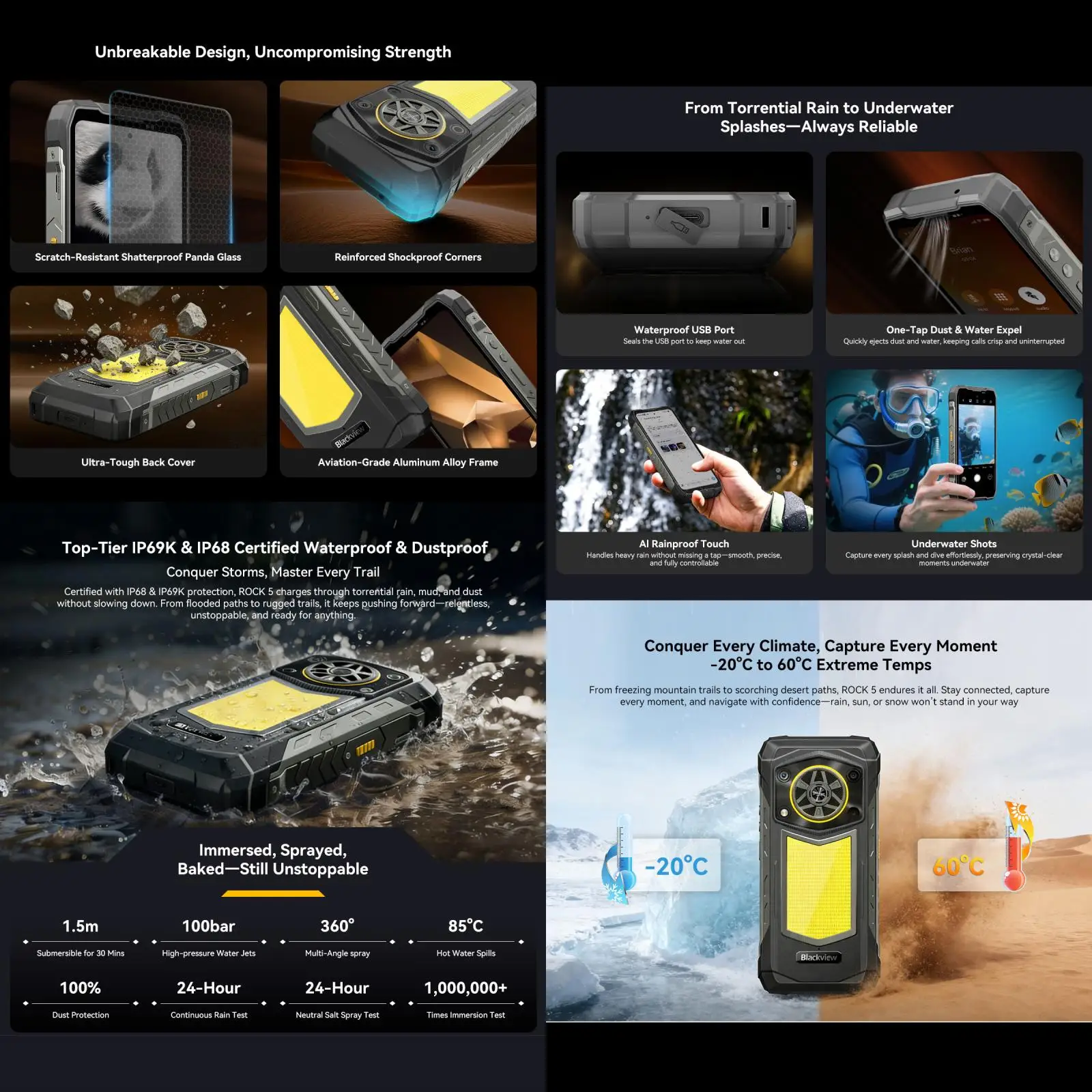 Blackview ROCK 5 Rugged Smartphone 6.78'' 2.4K Display 20000mAh Battery 33W 6GB / 12GB+256GB 108MP Camera Android 16 NFC Mobile