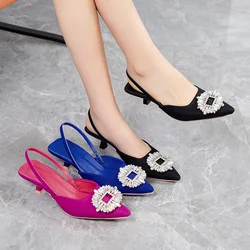 2024 Summer Women Shoes New Fashion Pointed Toe Rhinestone Sandals Stiletto High Heels Slingback Zapatos Transparentes De Mujer