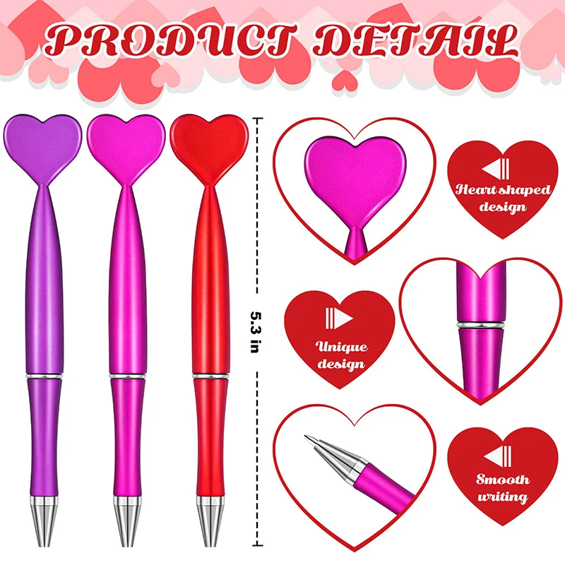200Pcs Valentines Day Pens Heart Shaped Cute Novelty Ballpoint Pens Rollerball Black Gel Ink Pretty Pen