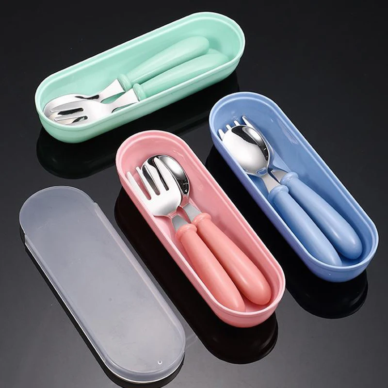 Baby Gadgets Tableware Set Children Utensil Stainless Steel Toddler Dinnerware Cutlery Cartoon Infant Food Feeding Spoon Fork