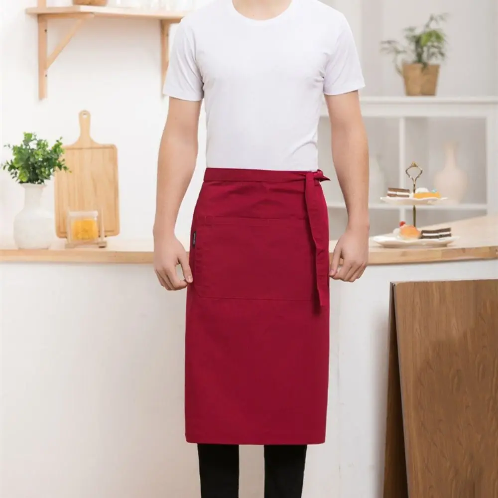 Antifouling Halve Schort Vetersluiting Ontwerp Effen Kleur Chef Uniform met Zakken Unisex Huishoudelijke Werkschort Restaurant