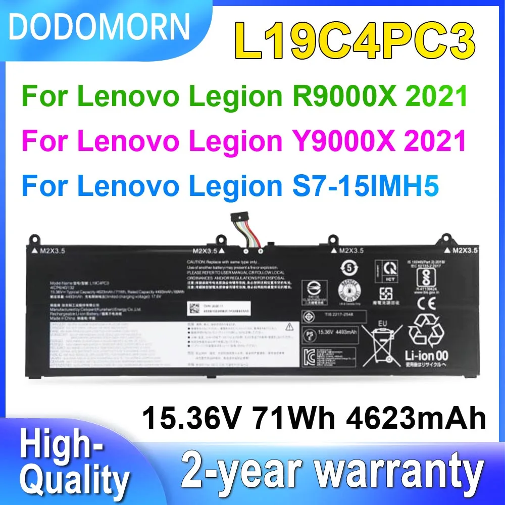 

DODOMORN L19C4PC3 L19M4PC3 For Lenovo Legion R9000X Y9000X 2021/S7-15IMH5 Series Laptop Battery 5B10Z49581 4623mAh 15.36V 71Wh