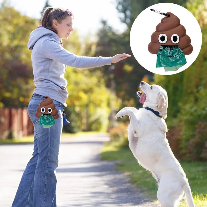 Bolsa para excrementos de mascotas, bolsas para residuos de perros y gatos en forma de mierda, soporte dispensador portátil para excrementos de