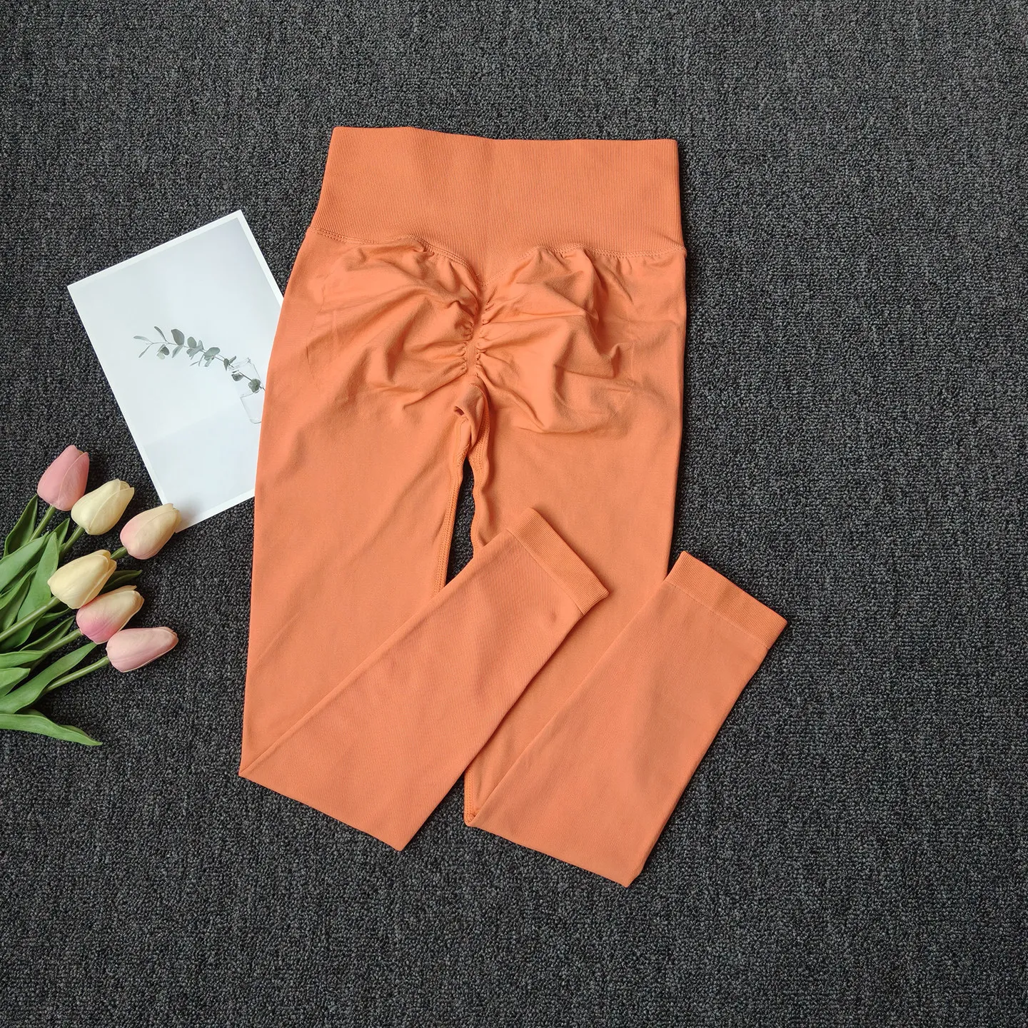 Pfirsichfarbene Yoga-Hose mit hoher Taille, Hüftstraffung, Fitness, hochelastisch, schnelltrocknend, enge Sportleggings, nahtlose Trainingshose – Detail 7