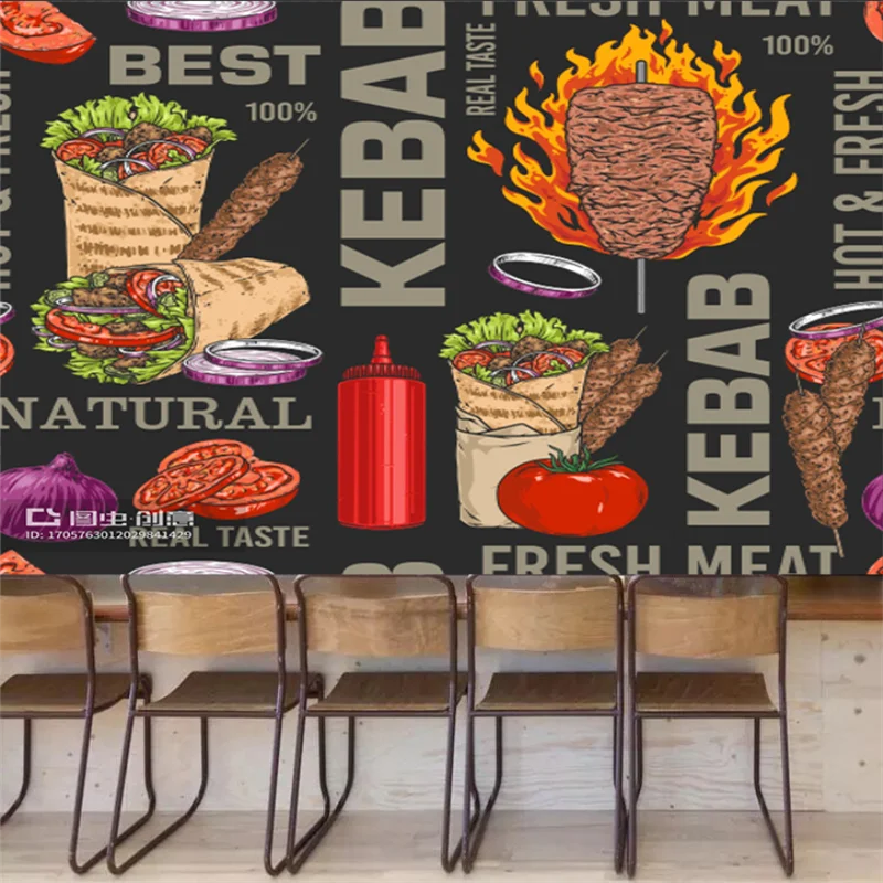 

Custom Kebab Fast-food Restaurant Background Wallpaper Industrial Decor Mural Snack Bar Wall Paper Papel De Parede Papel Tapiz