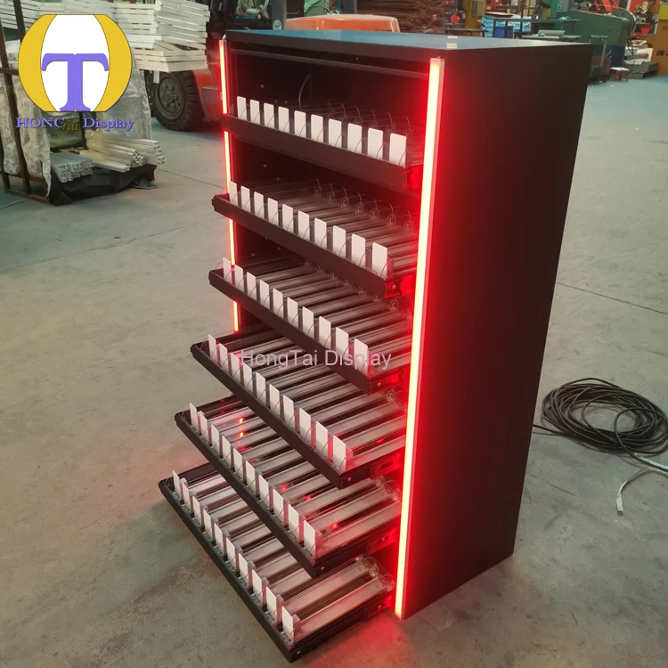 Custom.Source Factory Einzelhandelsgeschäft Smoke Display Rack Bunte LED-Licht-Eisenschrank-Vitrine