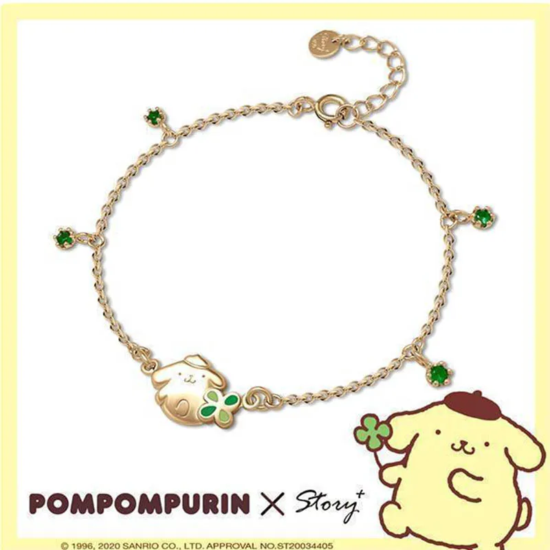 Sanrio Cartoon PomPomPurin Anime Lucky Clover Bracelet Creative Accessories Trendy Design Small Girl Toys Surprise Holiday Gifts