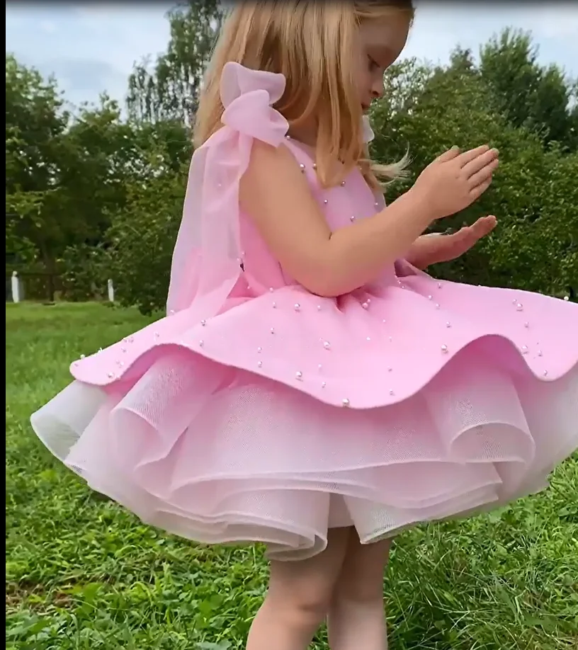 Robe d'Anniversaire Bouffante pour Bébé Fille, avec Nministériels d, Décoration de Perles, Tutu Lolita, Robe de Baptême, de Mariage, à Fleurs, Nouvelle Collection