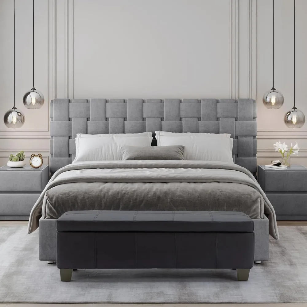 مسند مستطيل من الجلد الصناعي الأسود مع مساحة تخزين، مقعد سرير طويل جدًا لاستخدام غرفة النوم