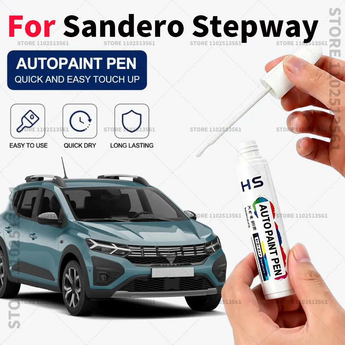 For Dacia Sandero Stepway Touch Up Paint Pen Car Paint Scratch Repair Tool Glacier White Dusty khaki Fusion Red Pearl Black Grey