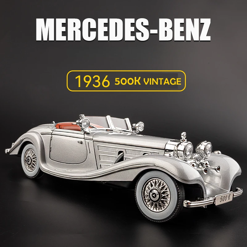 

Классическая винтажная модель автомобиля Benz 1/24 K 500, литой игрушечный автомобиль, подарок на день рождения для мальчика, коллекционная миниатюрная машинка, 1936