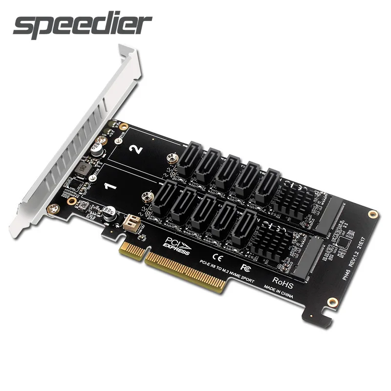 

Motherboard Dual M.2 NVME RAID PCI-E X8 Splitter Card to SATA 10 Ports Adapter Card JMB585 Chip PCIe3.0/4.0 Controller Adapter