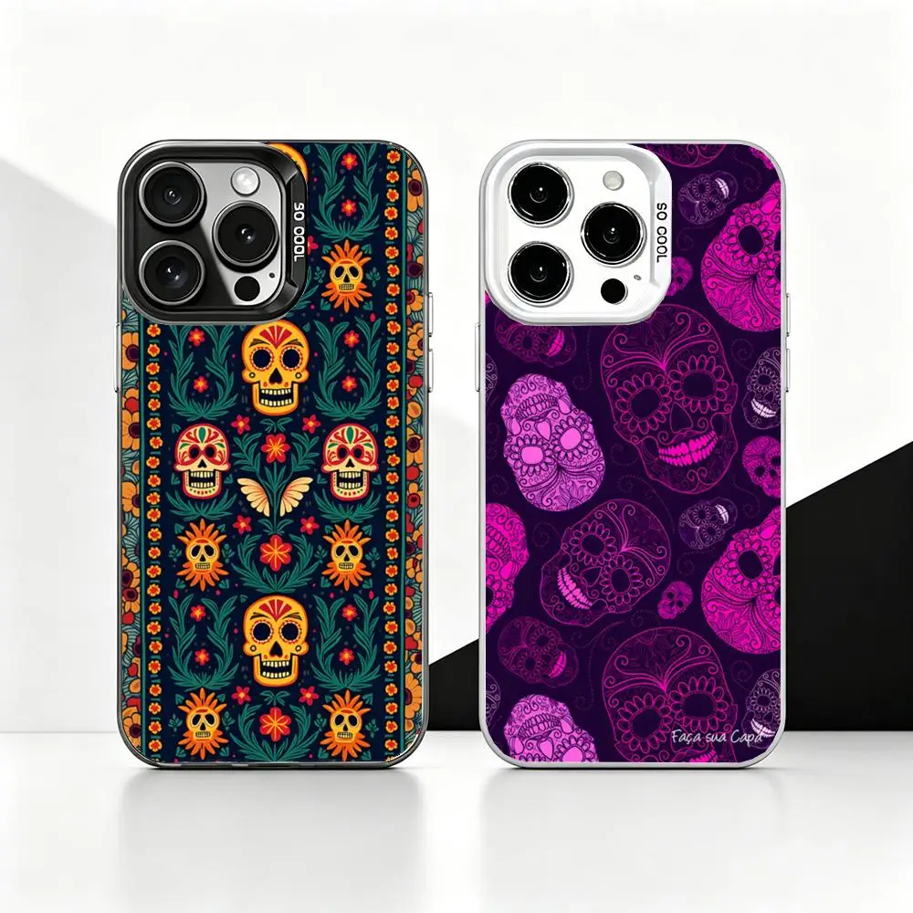 Funda para Teléfono con Diseño Temático del Día de Muertos para iPhone 17 16 15 14 13 Pro Max Air, Acabado Mate, Metálico, Aurora, de Lujo