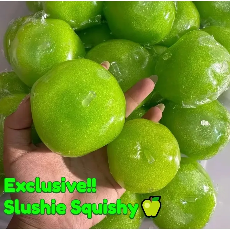 Green Apple Slushie Squishy Fidget Toy Crunchy Moldable Non-Bounce Sensory Stress Reliever Medium Grip Strength Slow Rising Gift