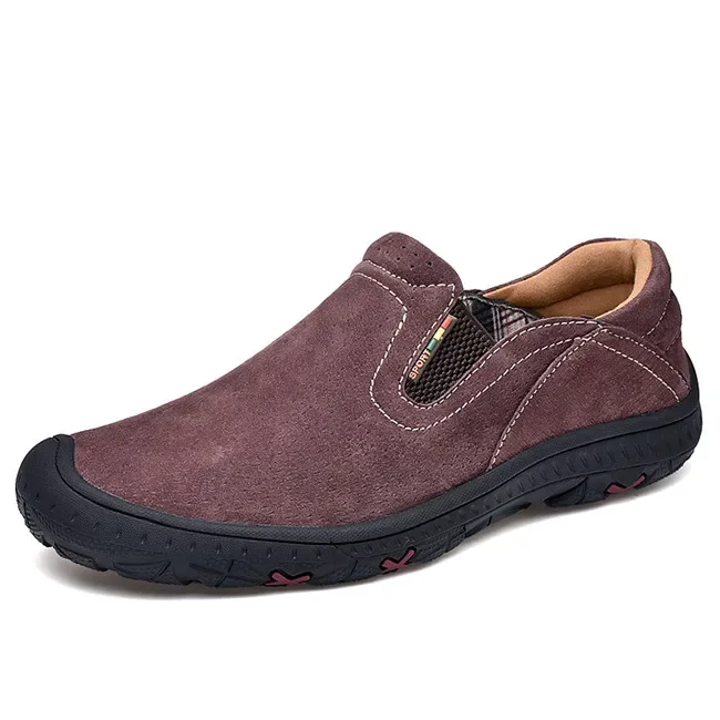 Mocasines de cuero genuino para hombre, zapatos planos sin cordones, calzado suave para conducir, caminar, Primavera, calidad