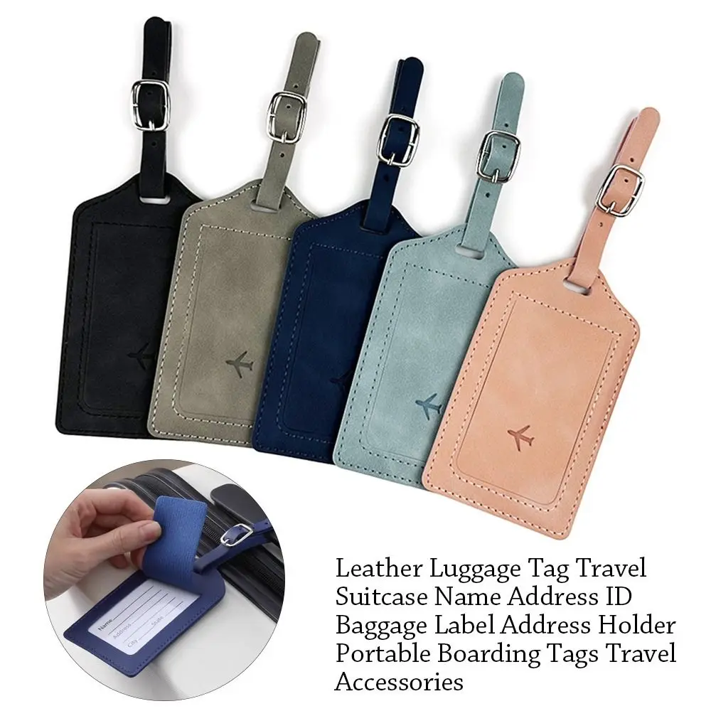 Leather Luggage Tag Travel Suitcase Name Address ID Baggage Label Address Holder Portable Boarding Tags Travel Accessories