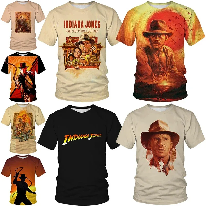Camisa de manga corta artística, moderna y personalizada, con estampado 3D, con temática de Indiana Jones, a la moda de verano