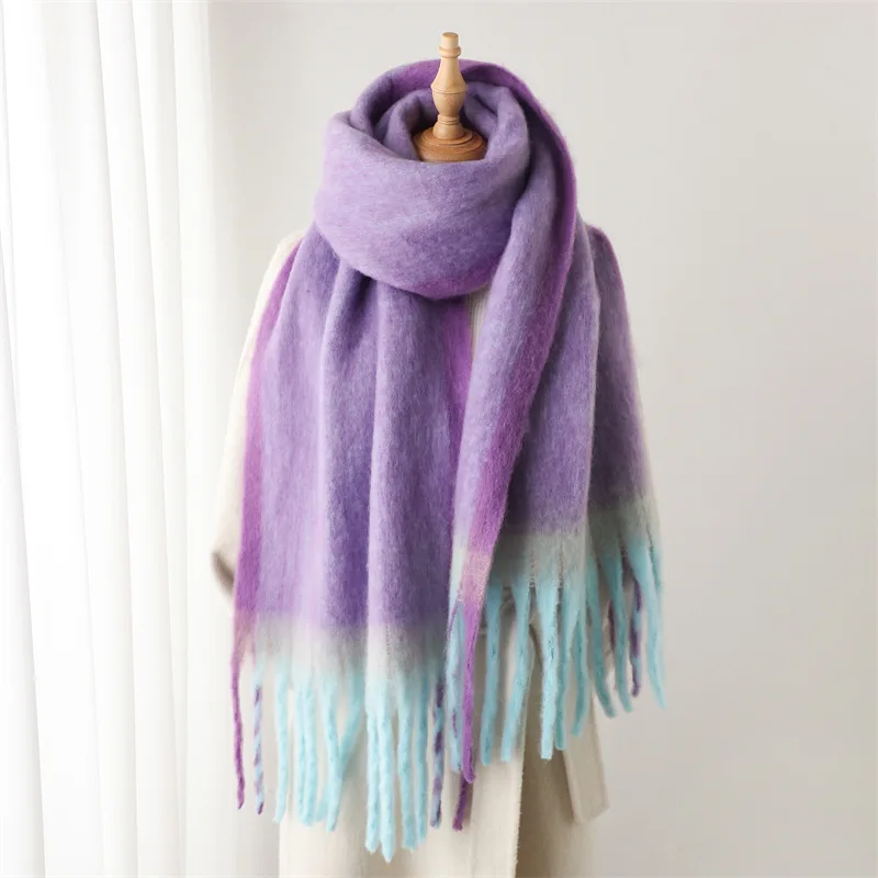 Solid Warm Women\'s Winter Scarf Thickened Imitation Cashmere Long Tassel Shawl Wrap Scarf Women Clothing Accessories