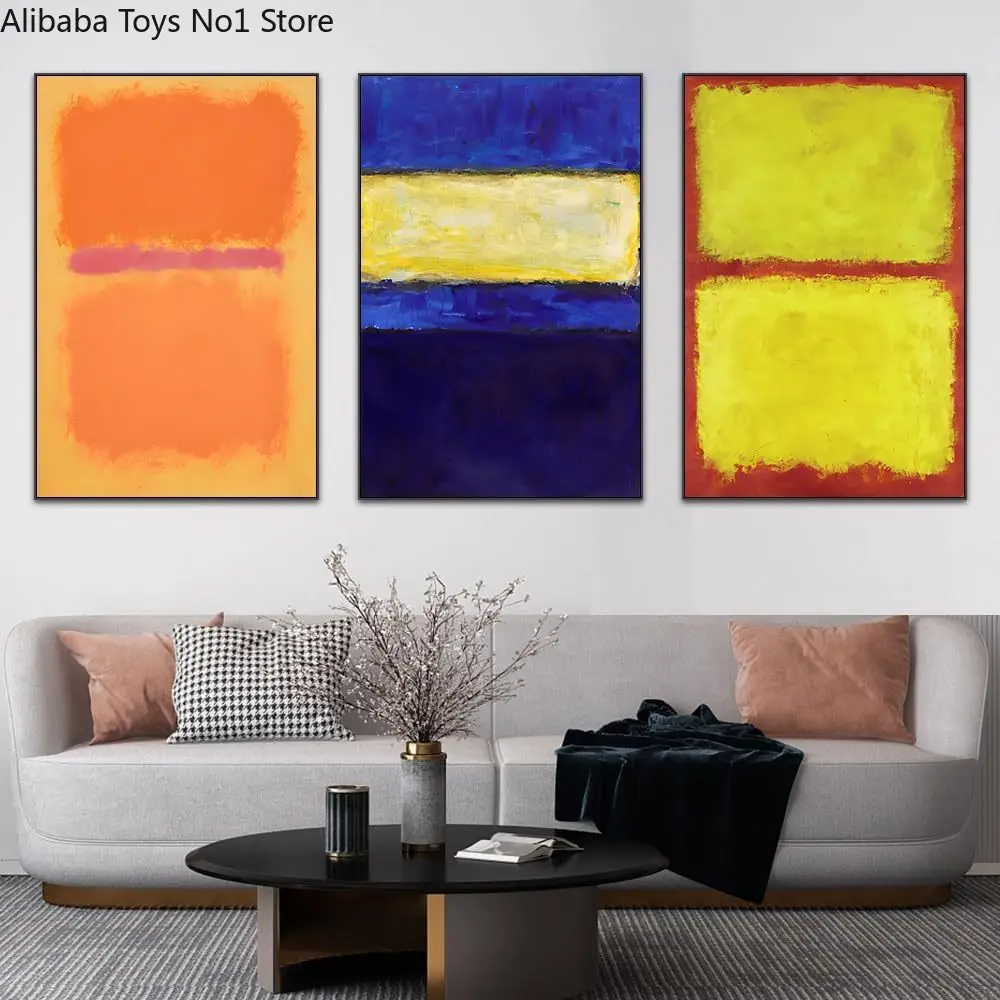 3Pcs Frameless Color Block Canvas Wall Art Abstract Rothko Style Painting Prints for Living Room Decor