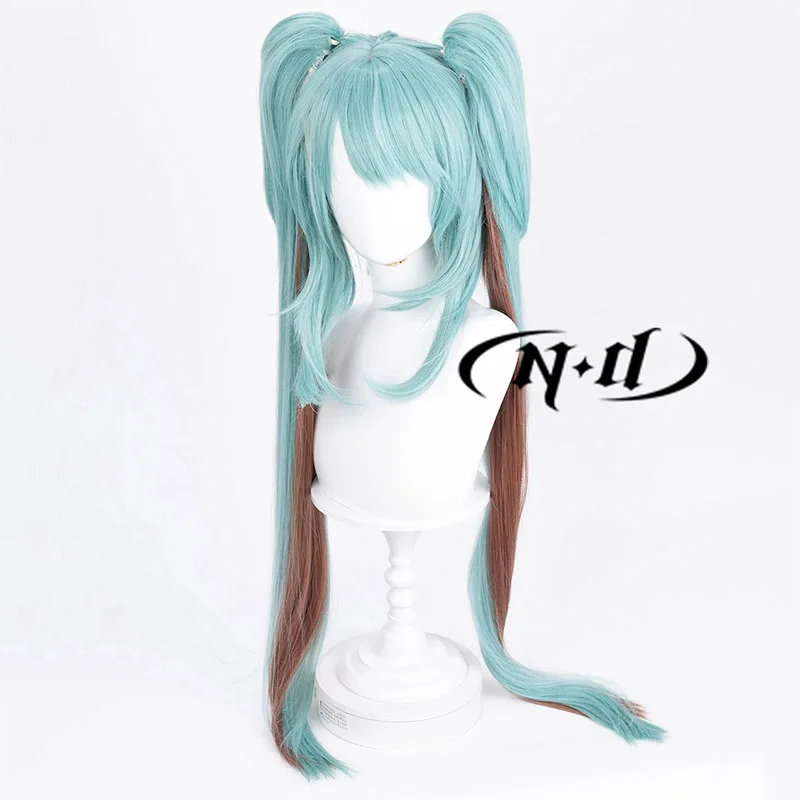ND Hatsune Miku V Singer Rascal Collab Cosplay Wigs Green Long Hair for Coser Halloween Cosplay Party Heat Resistant Synthetic