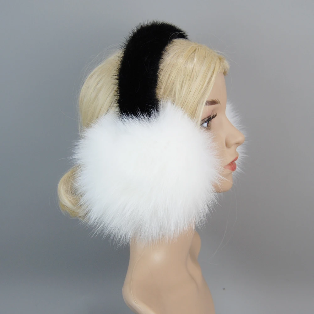 Fluffy 100% Genuine Real Fox Fur Earmuff Winter Warm Women Natural Fox Fur Ear Muffs New Ladies Luxurious Real Mink Fur Earlaps