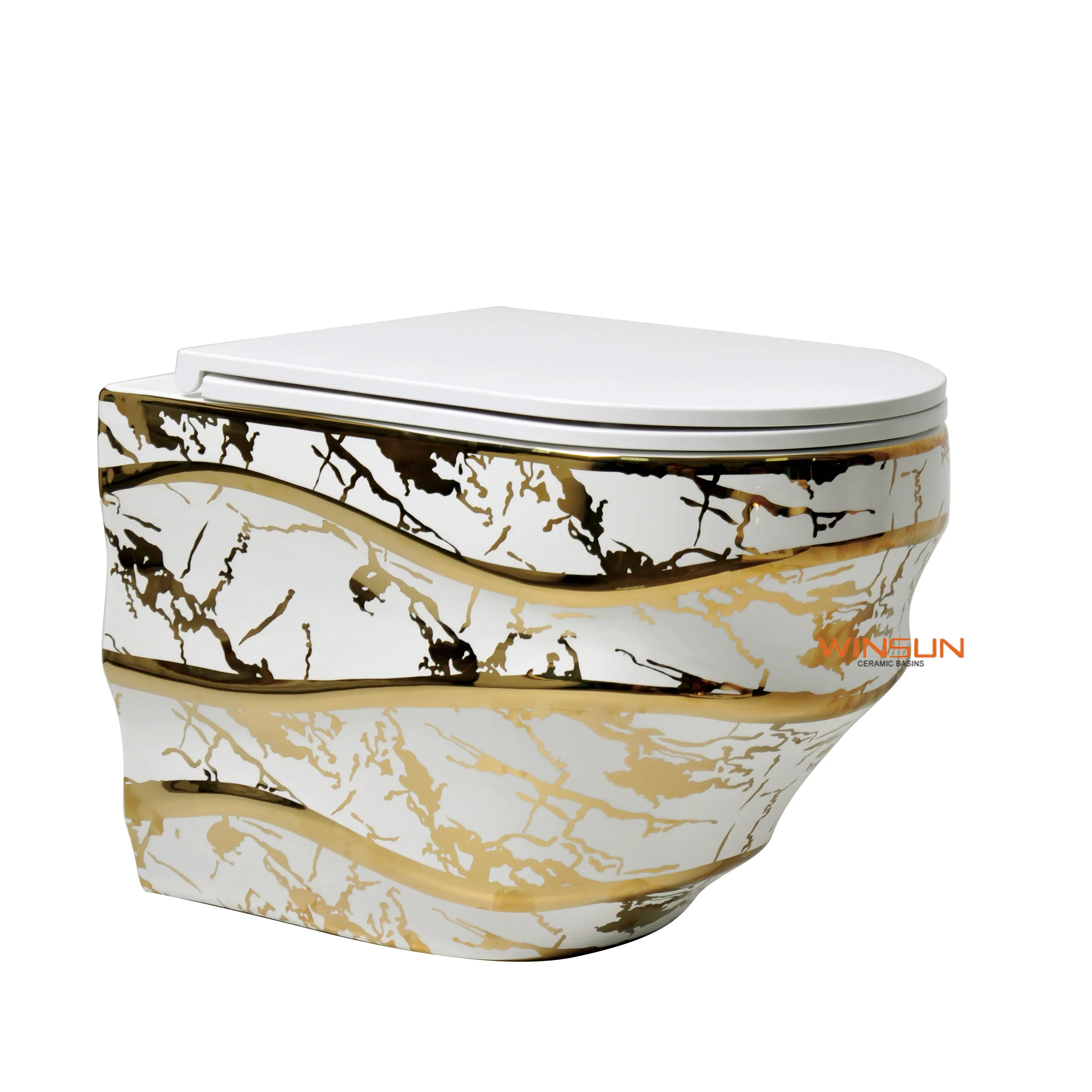 

Golden ToiletWavy Europe Rimless Wall Mounted Toilet Floating Toilet Wc Bathroom Golden Wall Hung Toilet