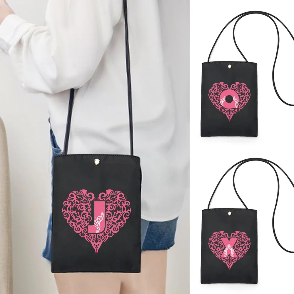 New Love Letter Printing Pattern Women's One Shoulder Outdoor Travel Phone Key Storage Bag Crossbody Sports Mobile Phone Bag