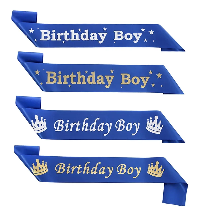 Blue Birthday Boy Sash for Men Boy Starry Sky Crown Strap Etiquette Belt Theme Happy Birthday Party Supplies Birthday Decoration