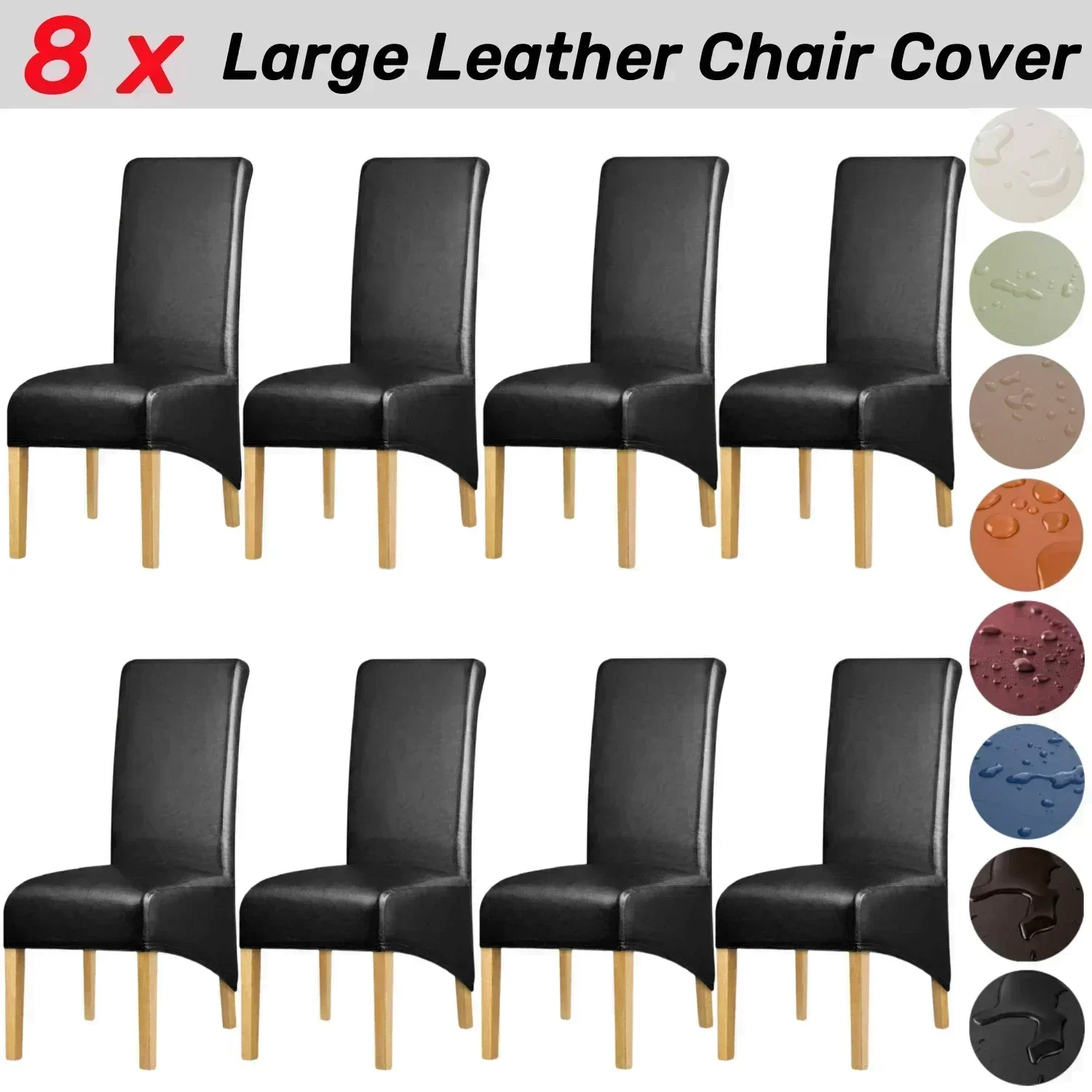 8Pcs Large Size Dining room Chair Covers Waterproof PU Leather Highback Chair Seat Slipcover Dining Room Protector Removable