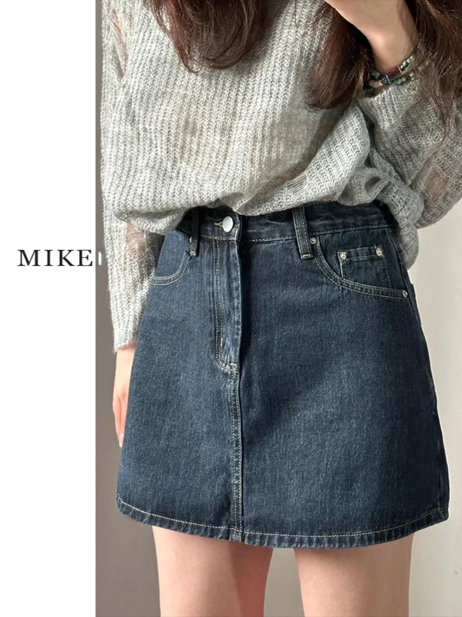

High Waist A-Line Skirt Retro Denim Women's Summer plus Size Conceals Belly Hip Flattering Half Body Skirt Pants