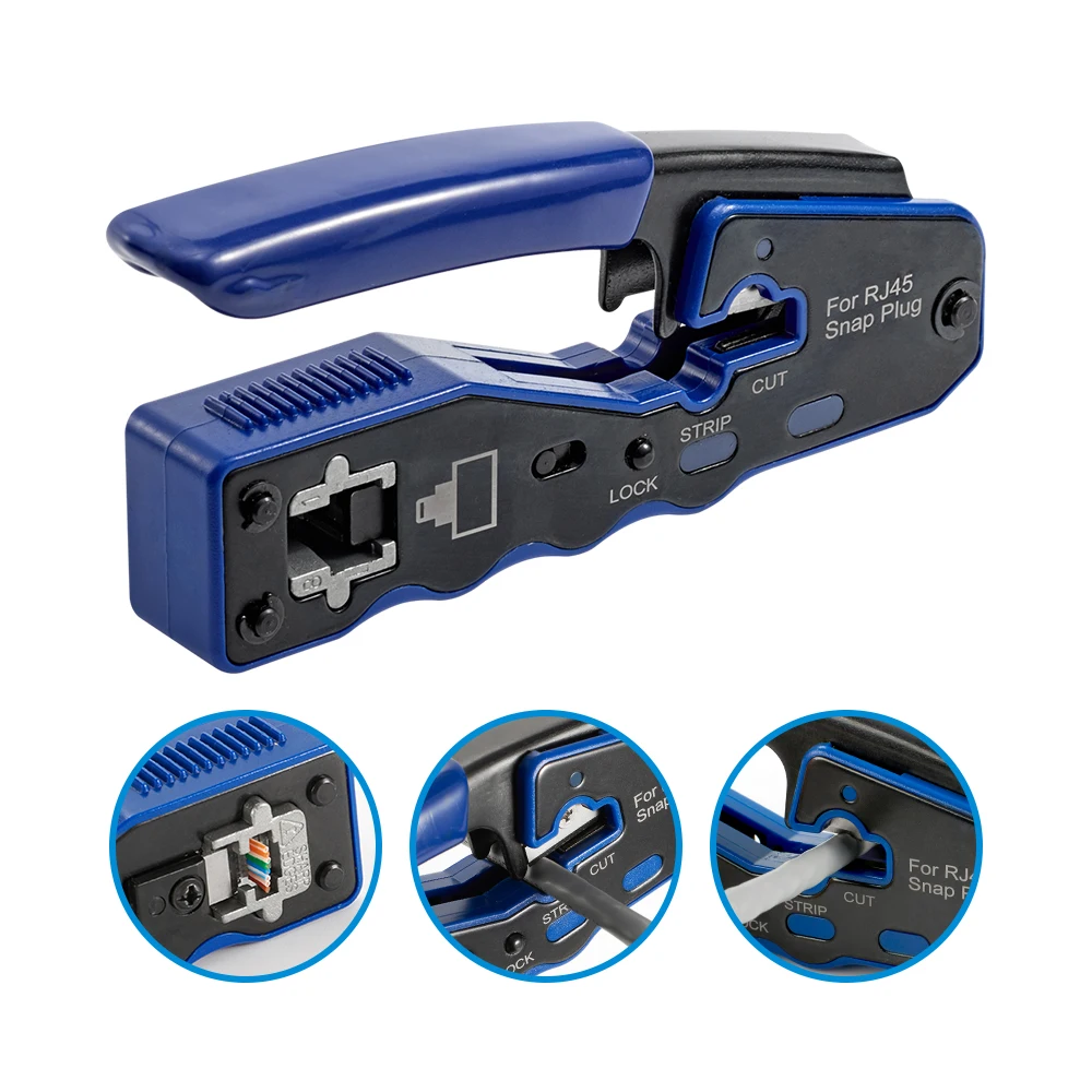 LAN RJ45 Crimp Tool Pass Through Crimper Stripper Cutter for Cat6 Cat5 8P8C Modular Connector Ethernet All-in-one Wire Tool