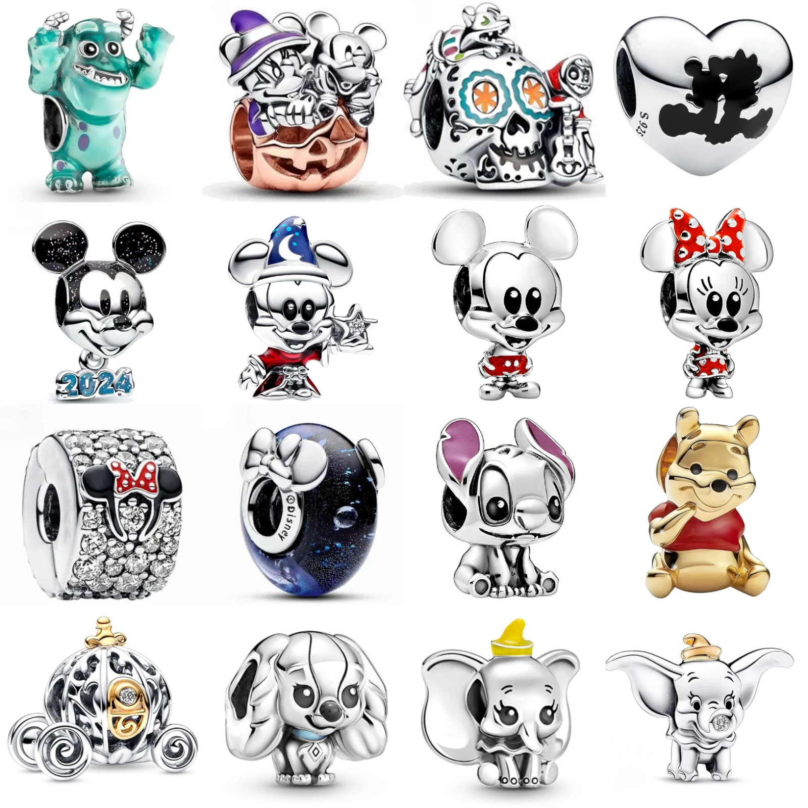 925 Sterling Silver Beads Minnie Mouse Halloween Pumpkin Pixar Coco Miguel Dante Skull Charm Fit Pandora Bracelets DIY