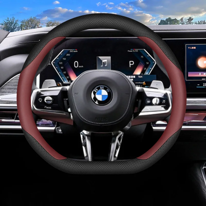 For 2024 New BMW 5 Series 24 25 3 Series 330 740li I3 Universal Car Steering Wheel Cover D-type Car Accessories Genuine Leather